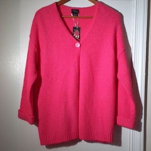 NWT hot pink one button v-neck cardigan sweater XS